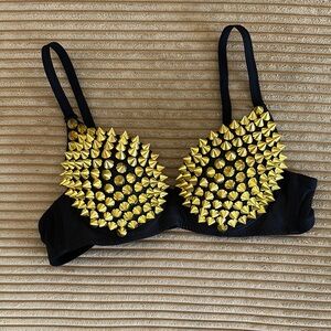Black Bra with Gold Studs